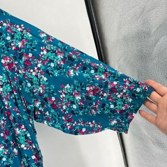 Woman Within Women's Floral Polka Dot V-Neck 3/4 Sleeve Blouse Top Blue Size 2X - Picture 7 of 9